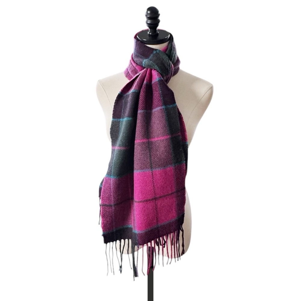Foxford Irish Lambswool Scarf in Carrigan Purple Plaid - Picture 2 of 7